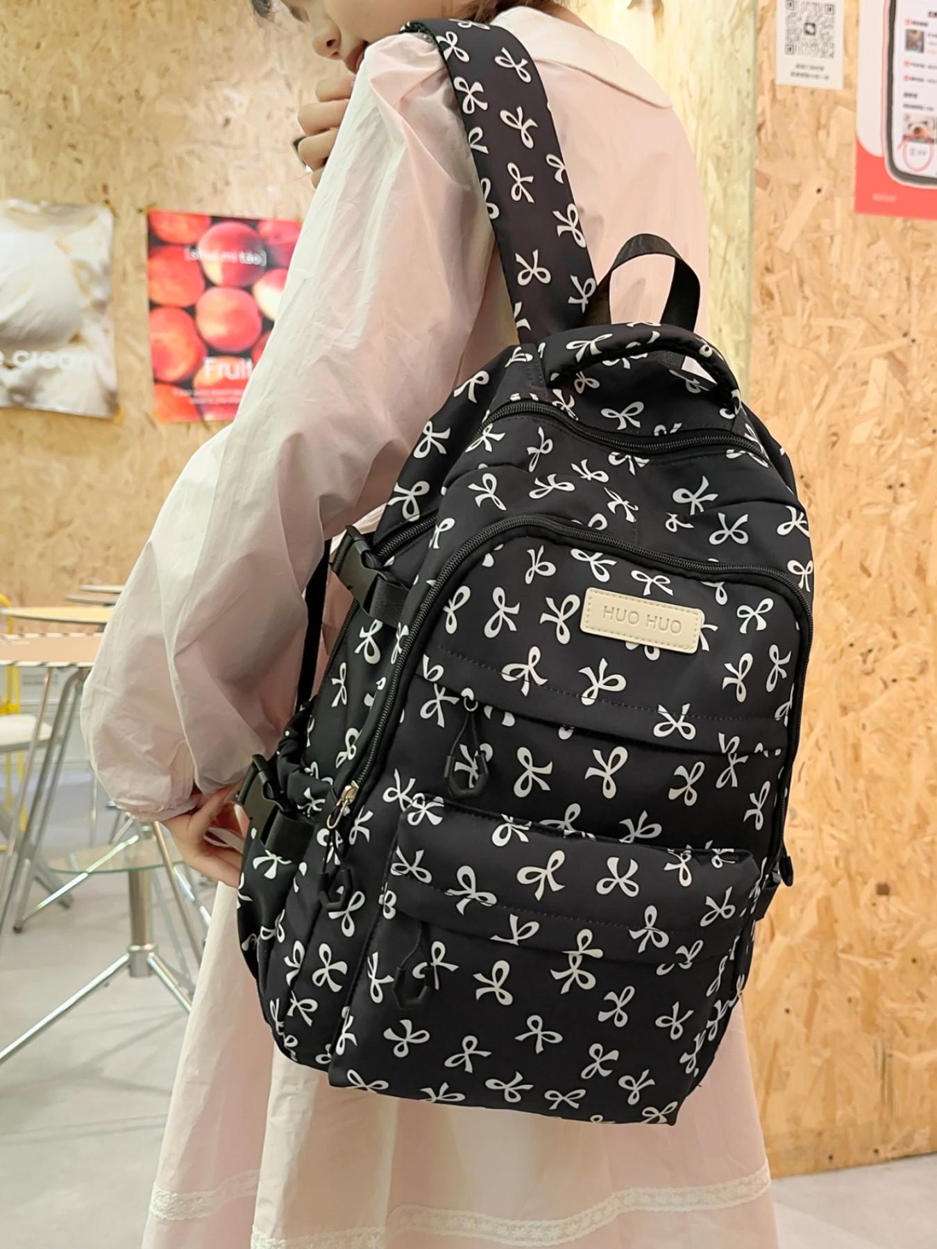 2026 New Cute Waterproof Nylon Backpack, Daypack, Large Capacity School Style High-Quality Girl's Waterproof Zip Backpack Set, All-Over Print, All Seasons