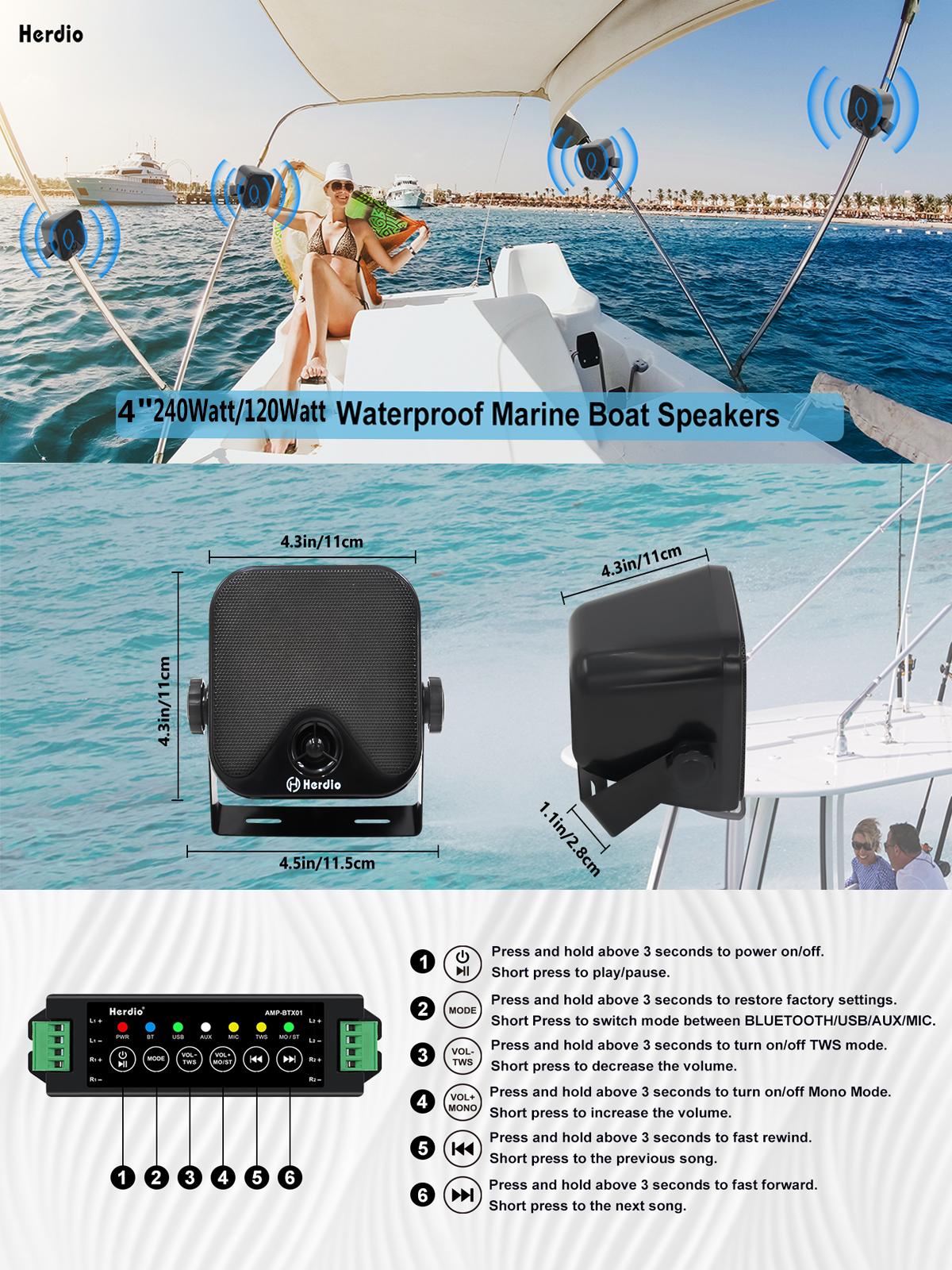 Herdio Wireless Bluetooth Connectivity 4-Inch Outdoor Waterproof Speakers for Golf Carts, ATVs, UTVs, Boats and Trucks (2 Pair/1 Pair, Black/White), subwoofers Audio Smartphone, Black Friday and Cyber Monday Gift Herdio Wireless Bluetooth Connectivity 4-Inch Outdoor Waterproof Speakers for Golf Carts, ATVs, UTVs, Boats and Trucks (2 Pair/1 Pair, Black/White), subwoofers Audio Smartphone, Black Friday and Cyber Monday Gift