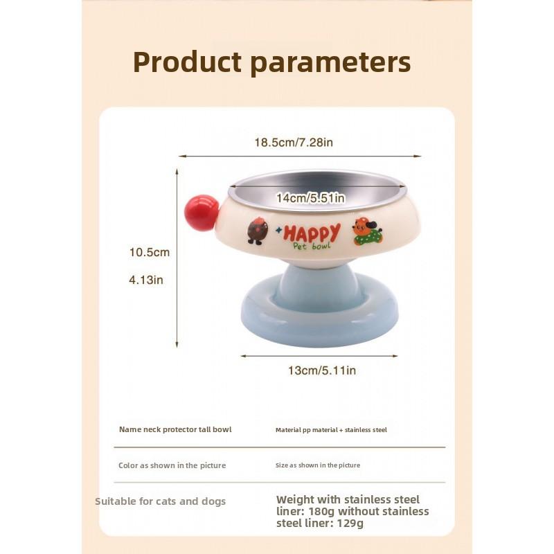 2-Pack Pet High-Booth Bowls, Stainless Steel Cat Bowl Dog Bowl Food Bowl, Cervical Protection Anti-Tip Water Bowl, Pet Supplies