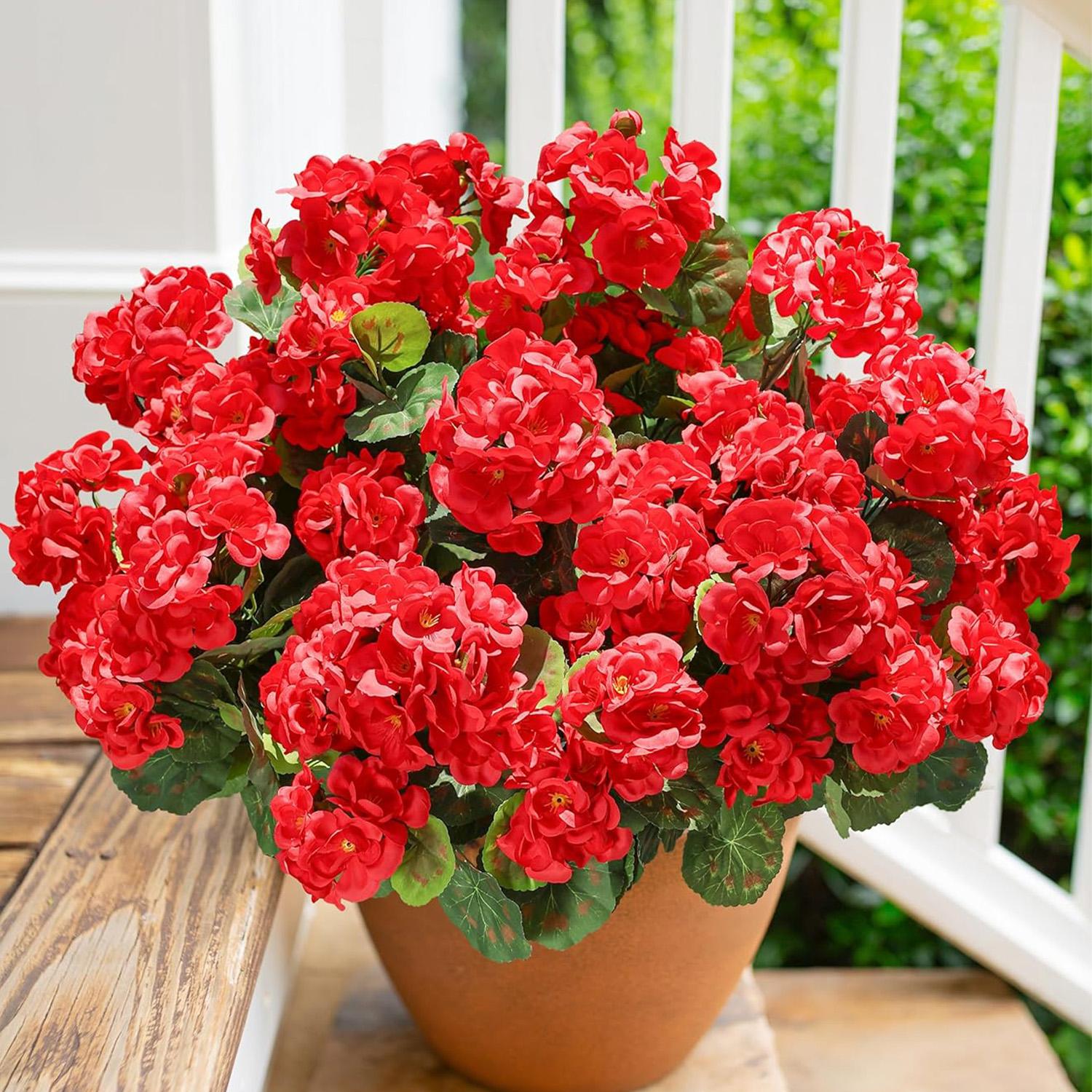Artificial Geraniums Fake Flowers for Outdoors Decoration, 6 Bundles Silk Geraniums Flower UV Resistant Look Real Faux Plants Fake Blossom Plants for Front Door Garden Porch Planter Patio Balcony Yard Indoor Home, Mix #TOP PICKS