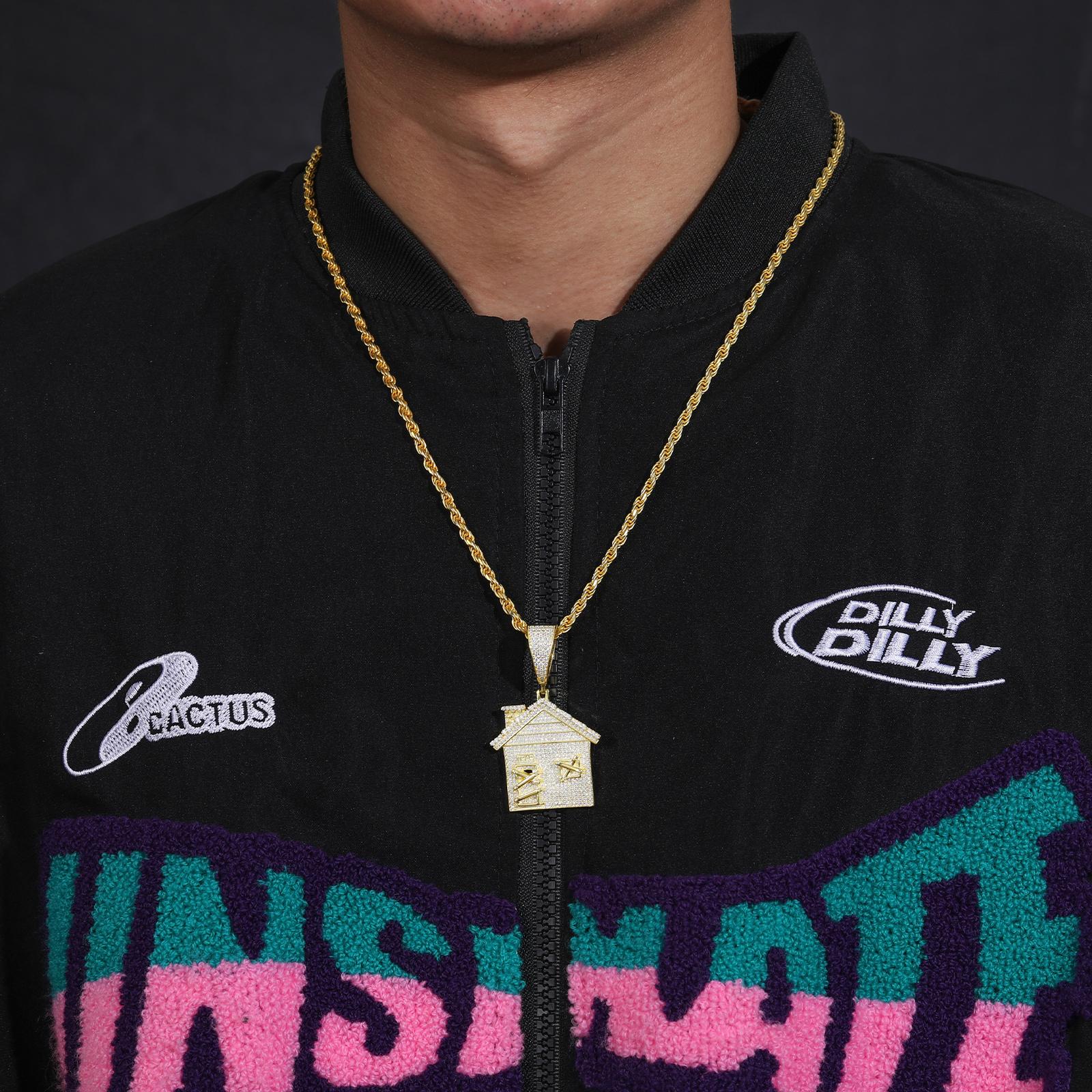 【#P242】UCCIYO 925 Sterling Silver Synthetic Moissanite House Pendant Necklace Classic Doorstop Pendant Men's Fashion Hip Hop Women's Jewelry