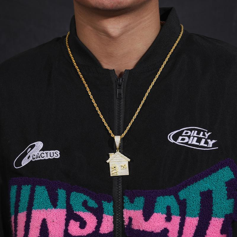 【#P242】UCCIYO 925 Sterling Silver Synthetic Moissanite House Pendant Necklace Classic Doorstop Pendant Men's Fashion Hip Hop Women's Jewelry