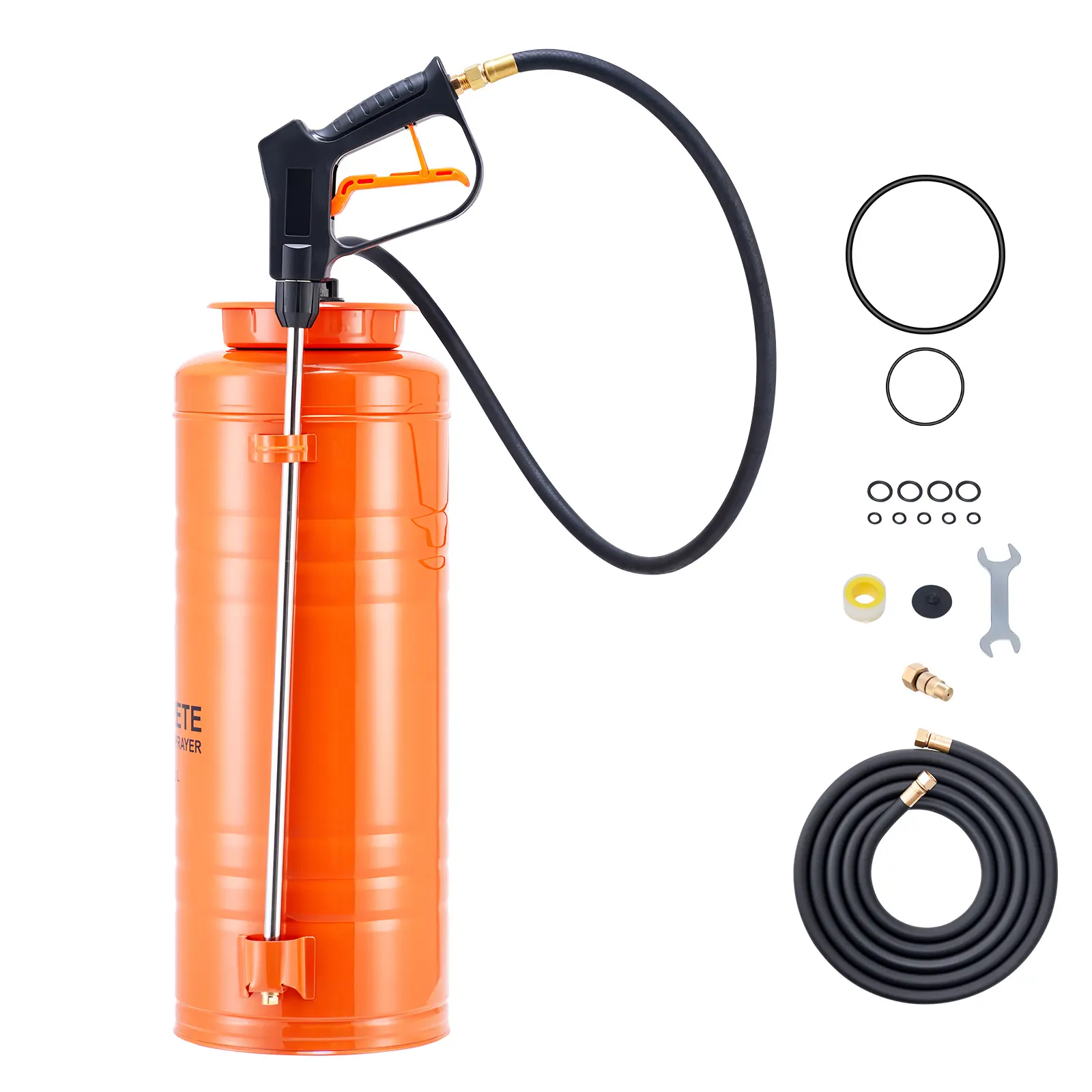 Industrial Concrete Sprayer, 3.5 Gallon Stainless Steel Sprayer, Heavy Duty Tri-Poxy Pump Sprayers, 20.5"Wand with Ergonomic Gun Handle, 48"& 120"Hose, 2 Brass Nozzles for Construction, Garden