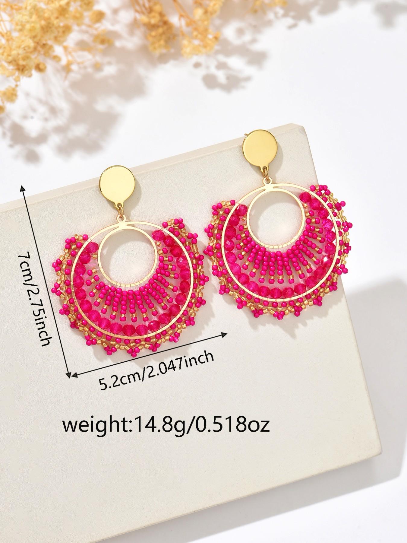 1 pair Boho Style Handmade Beaded Dangle Earrings, Vintage Ethnic Multicolor Jewelry, Perfect for Weddings, Parties, Festivals, Gifts