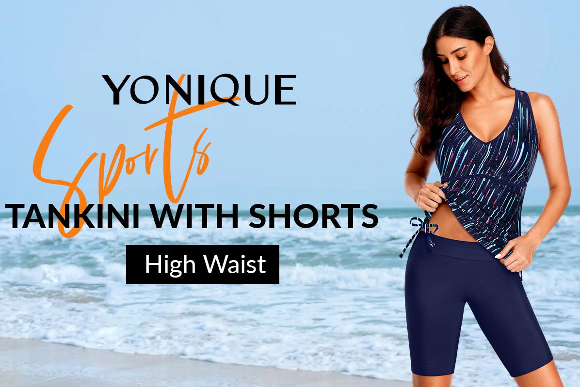 Yonique Women Two Piece Tankini Swimsuits with Shorts Athletic Bathing Suit with Swim Shorts Racerback Swimwear