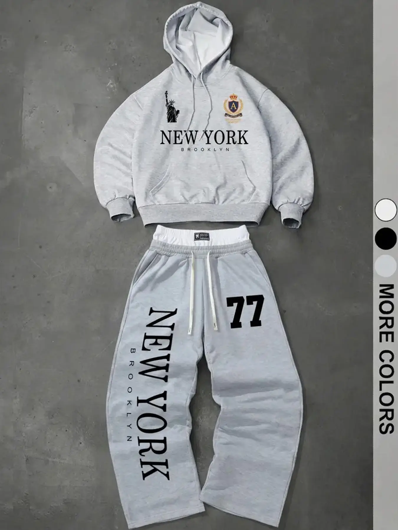 Men's Streetwear Hoodie Set, Loose-Fit Graphic Sweatshirt & Wide-Leg Pants, Brooklyn Letter Print, Comfortable Two-Piece, Multiple Colors