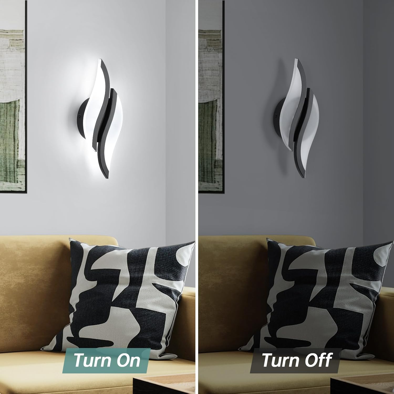 Modern LED Wall Sconce 6000K Black Indoor Wall Light Fixtures Acrylic Wall Sconce Lighting for Living Room Bedroom Bedside Bathroom Hallway Stairway Wall Lamp (Black, 1 Pack, 6000K)