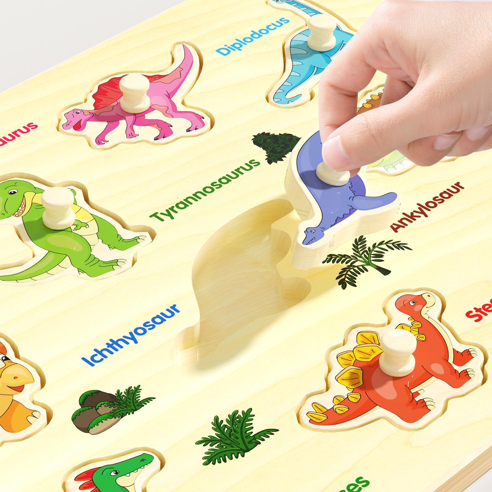 edutree Wooden Peg Puzzles for Toddlers 1 2 3 4, 6 Pack Educational Peg Puzzles Montessori Toys, Learning Puzzles for Kids Girs Boys with Alphabet Number Animal Vehicle Shape, Halloween gift