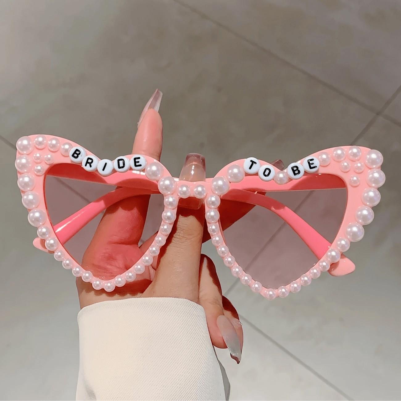 Wedding Bride Glasses with Artificial Pearl Decoration, Bridal Style Monochrome Glasses, Engagement Party Accessory, Bachelorette Gift