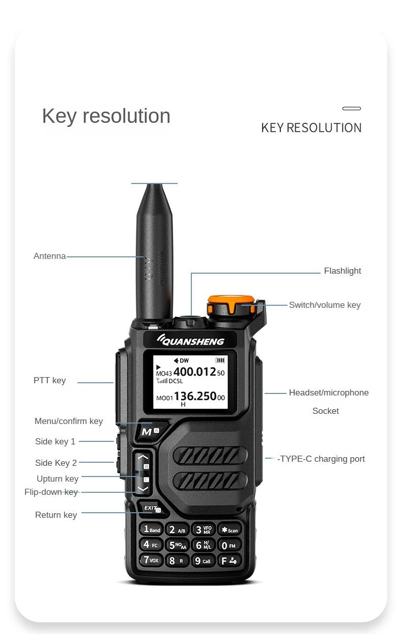 Quansheng Uvk5 Am/fm/dtmf Digital Walkie Talkie, 200 Channel Type-c Charging Three Frequency Receiving Walkie Talkie Noaa Weather Forecast, with Flash Vox Replication Frequency Lcd Display