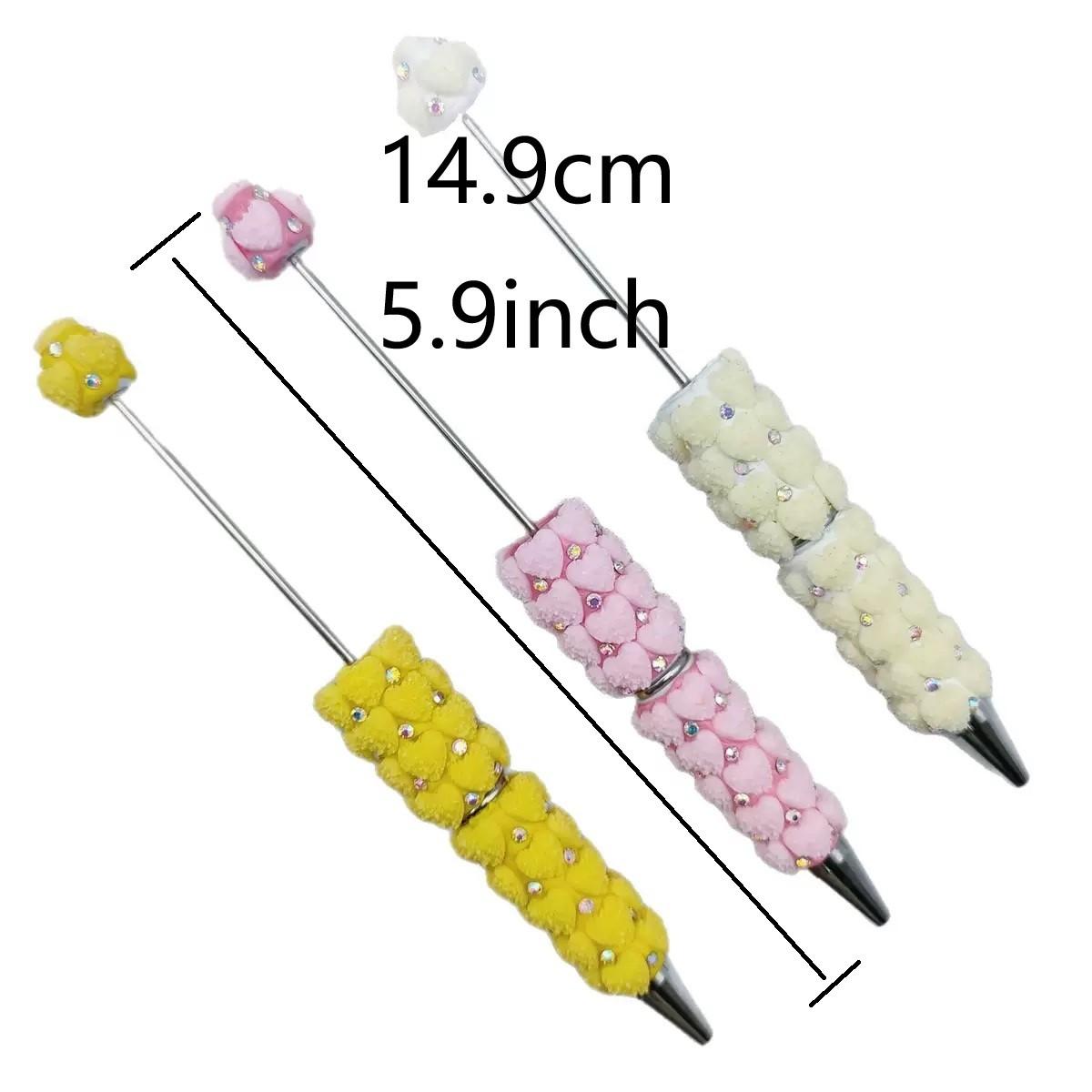 5pcs Heart Design Full Coverage High Aesthetic DIY Beaded Pens, Beadable Pens, Pearl-Inserting Round Ballpoint Pens, Beautiful Writing Tool Set, Stationery Office Supplies