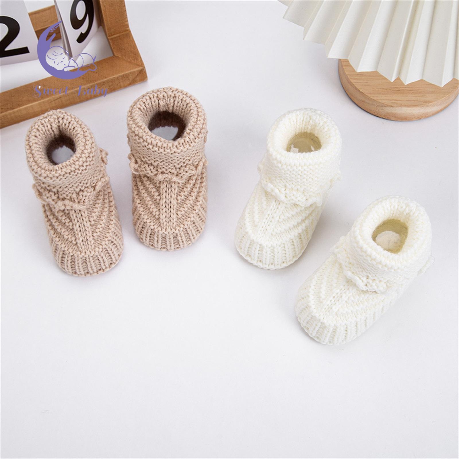 Cute Baby Knitted Cotton Blend Booties - Knitted Shoes for 0-6 Months Boys & Girls, Soft-Sole Winter & Fall Walking Shoes