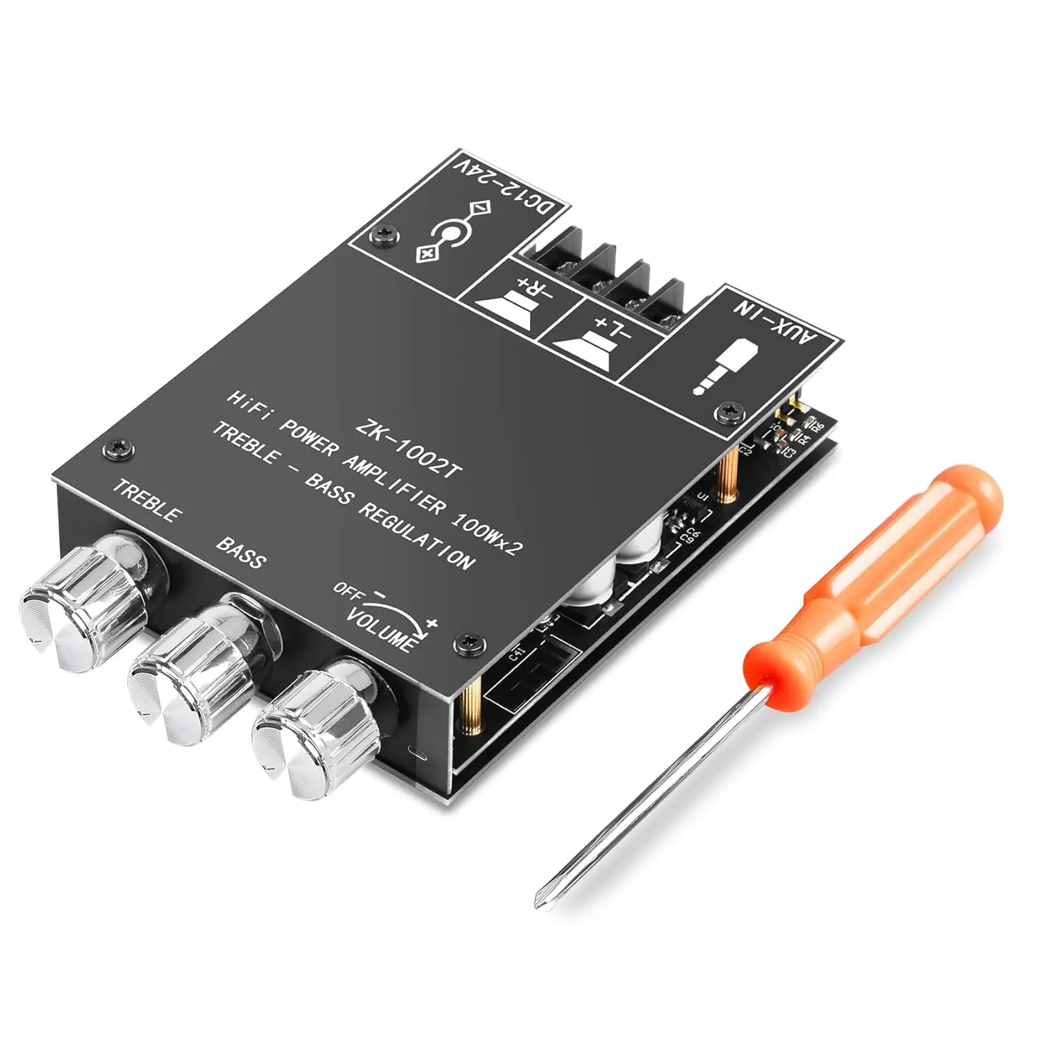 ZK-1002T Wireless Bluetooth 5.0 Audio Amplifier Board, 100W+100W 2.0 Channel Amp with Treble-Bass Control, DC 12V-24V, AUX Input, Password-Free, 4-8 Ohm, for Indoor DIY Enthusiasts (Bluetooth 5.0 for Easy Play)