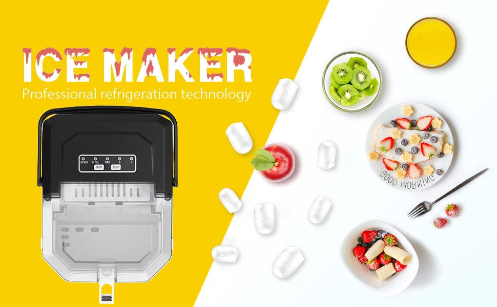 Antarctic Star Countertop Ice Maker, S/L Bullet Ice, 26lbs/Day, 9 Ice Cubes in 6 Mins, Portable Ice Machine with Ice Scoop and Handle, Self-Cleaning, One-Click Operation, for Kitchen Office Home(Black)