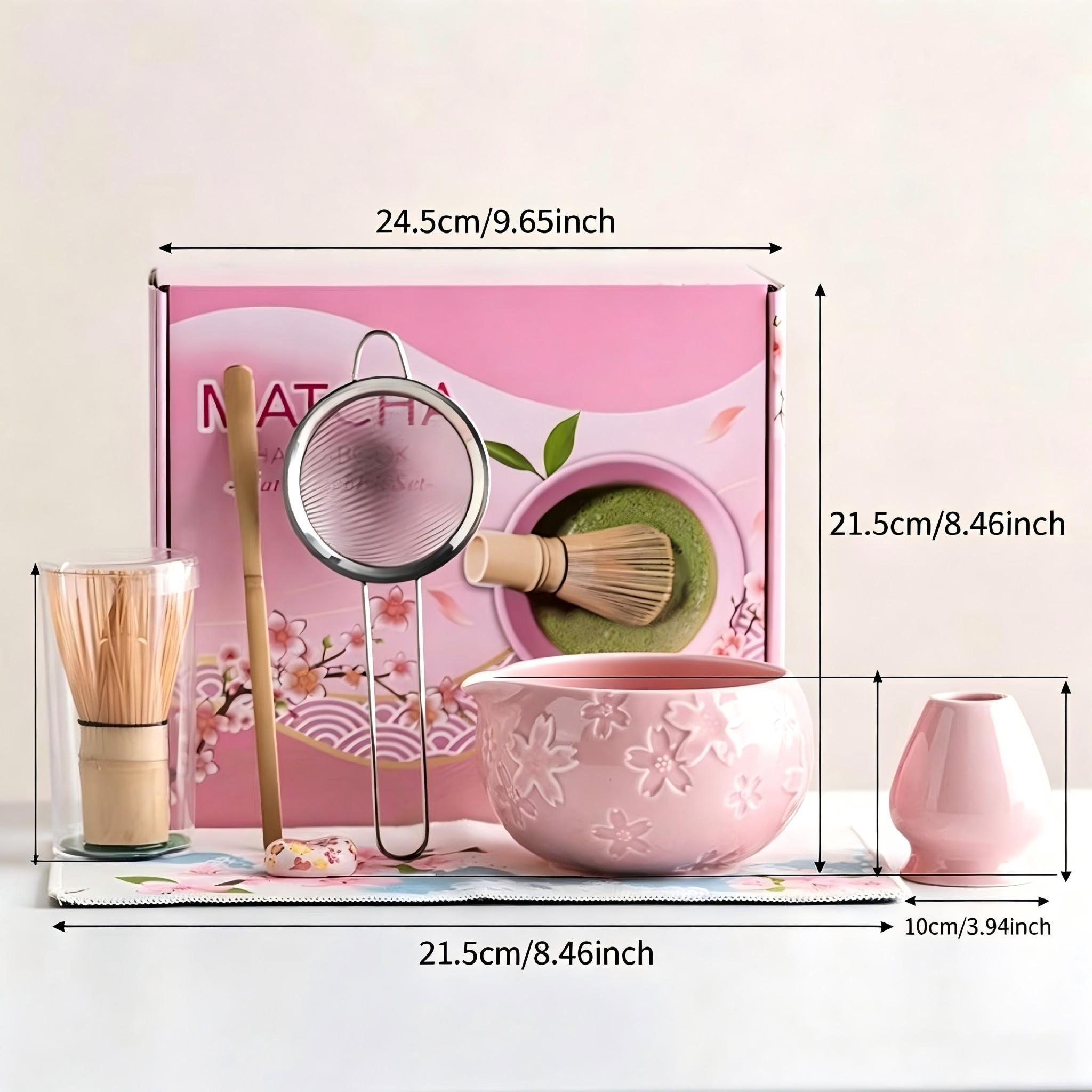 Traditional Japanese Matcha Tea Set, Includes Ceramic Bowl, Bamboo Chasen, Stainless Steel Sieve, Cotton Teapot Spoon, Ideal for Home or Café
