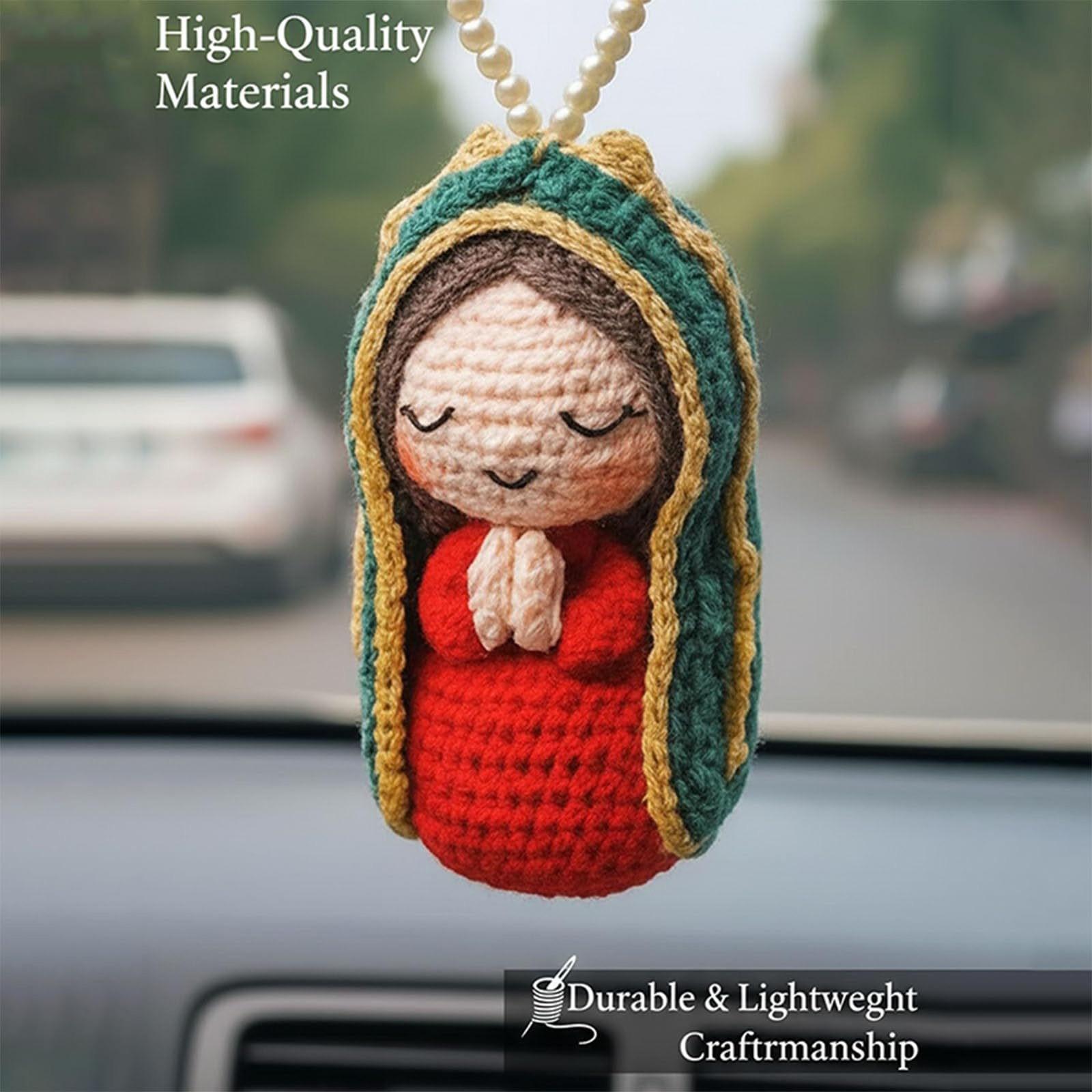 Maria Doll Sunflower Yarn Handmade Knitted Portrait Rearview Mirror Puppet Hanging Hook Gift, Unique Crafted Decoration Item