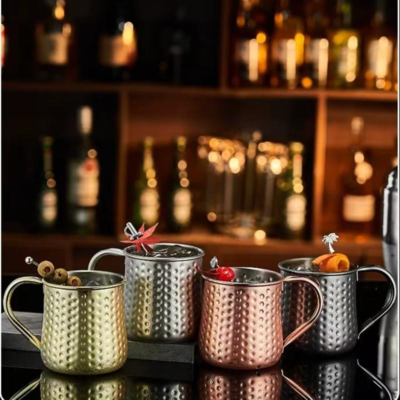 17oz 2026 New Model 304 Stainless Steel Moscow Mule Cup, Hammered Pattern, Large-Belly Cocktail Glass, Cafe/bar Fashion Wine Glass