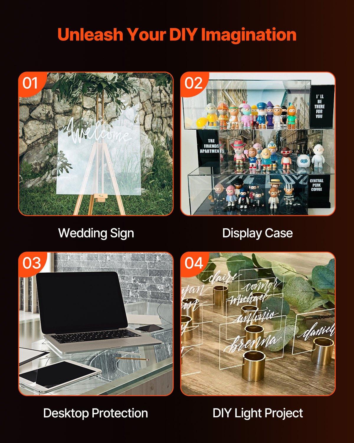【Summerfinds】VEVOR Plexiglass Acrylic Sheets, 2-Pack Plastic Sheet, 24 x 48 Inch 1/8 Inch Thick Clear Plastic Cast Transparent Glass for Crafting Projects, Replacement Picture Frame Glass, DIY Display, Easy to Cu
