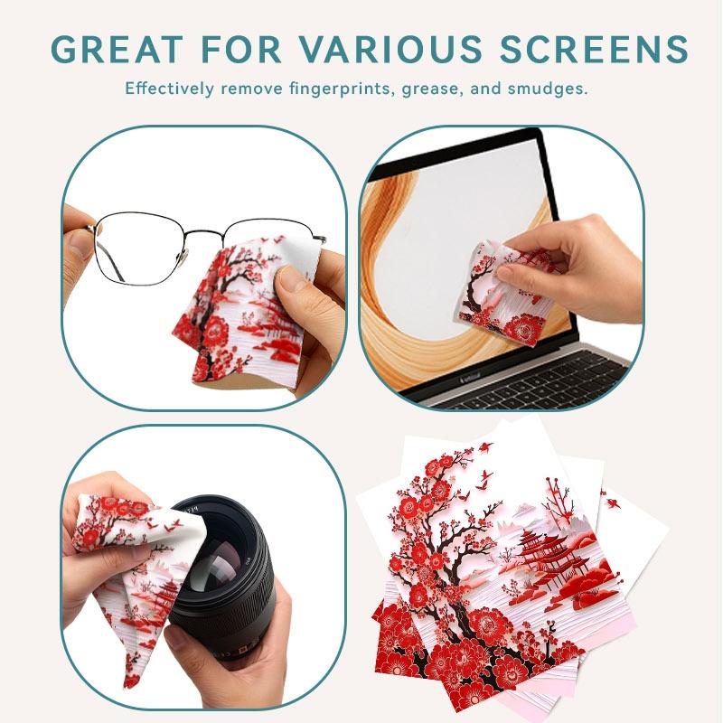 1/3/6/14pcs Red Plum & Pavilion Style Cleaning Cloth, Multiple Specifications Available, Single - Sided, Ideal for Camera Lenses, Eyeglasses, Home & Daily Use, Gentle & Effective Cleaning, Traditional Art - Inspired Design