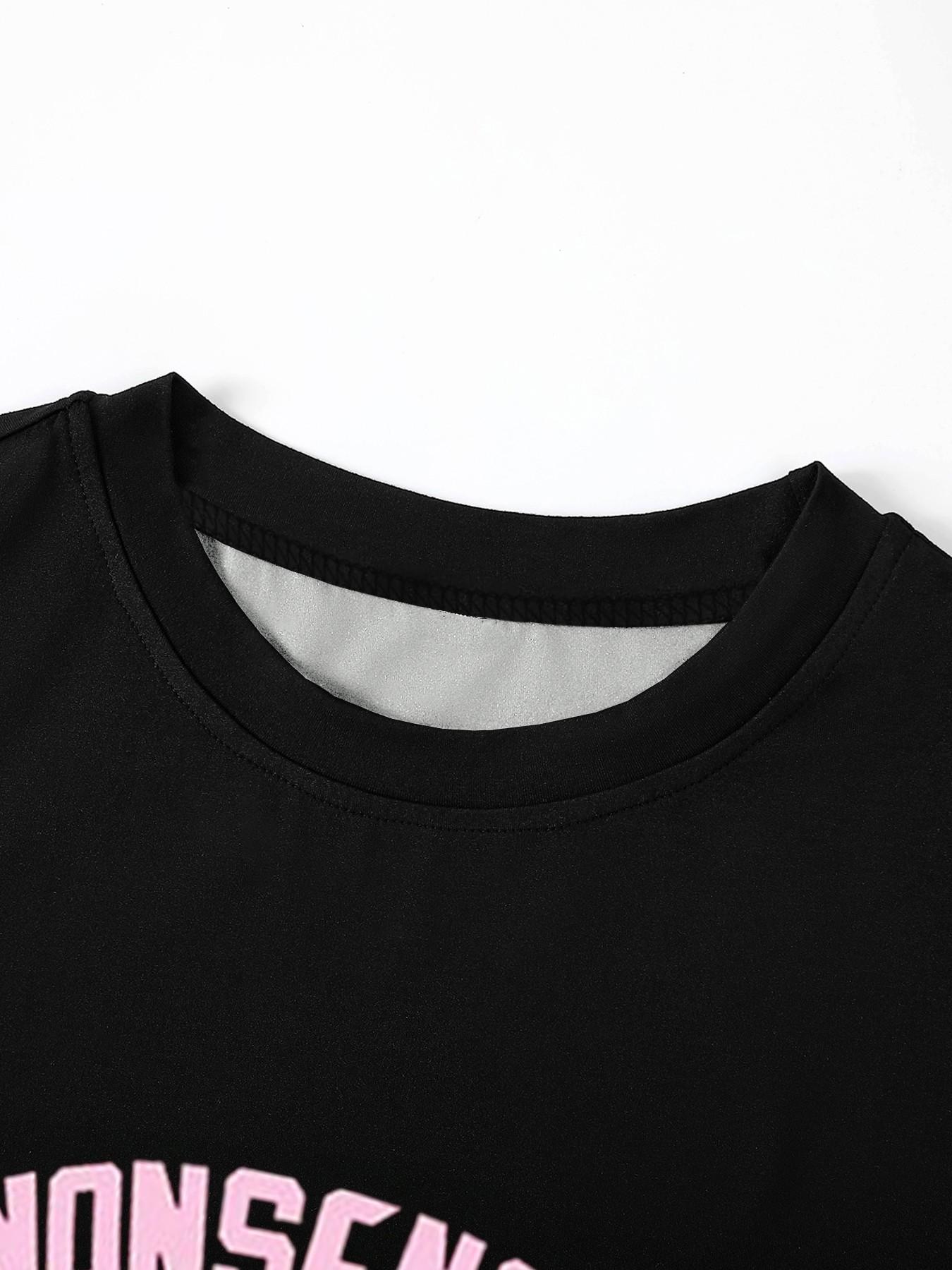 Men's Black Pink NONSENSE Letter Print T-Shirt, Vintage Streetwear Hip Hop Top, Suitable for Daily Wear and Street Style