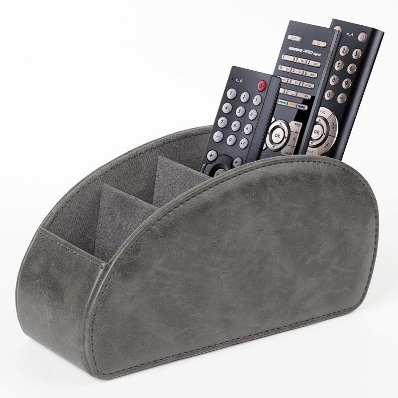 TV Remote Control Holder with 5 Compartments,Pu Leather Remote Caddy/Box/Tray Bedside Table Desk Storage Organizer for DVD, Blu-Ray, Media Player, Heater Controllers and Cosmetics Office Supplies