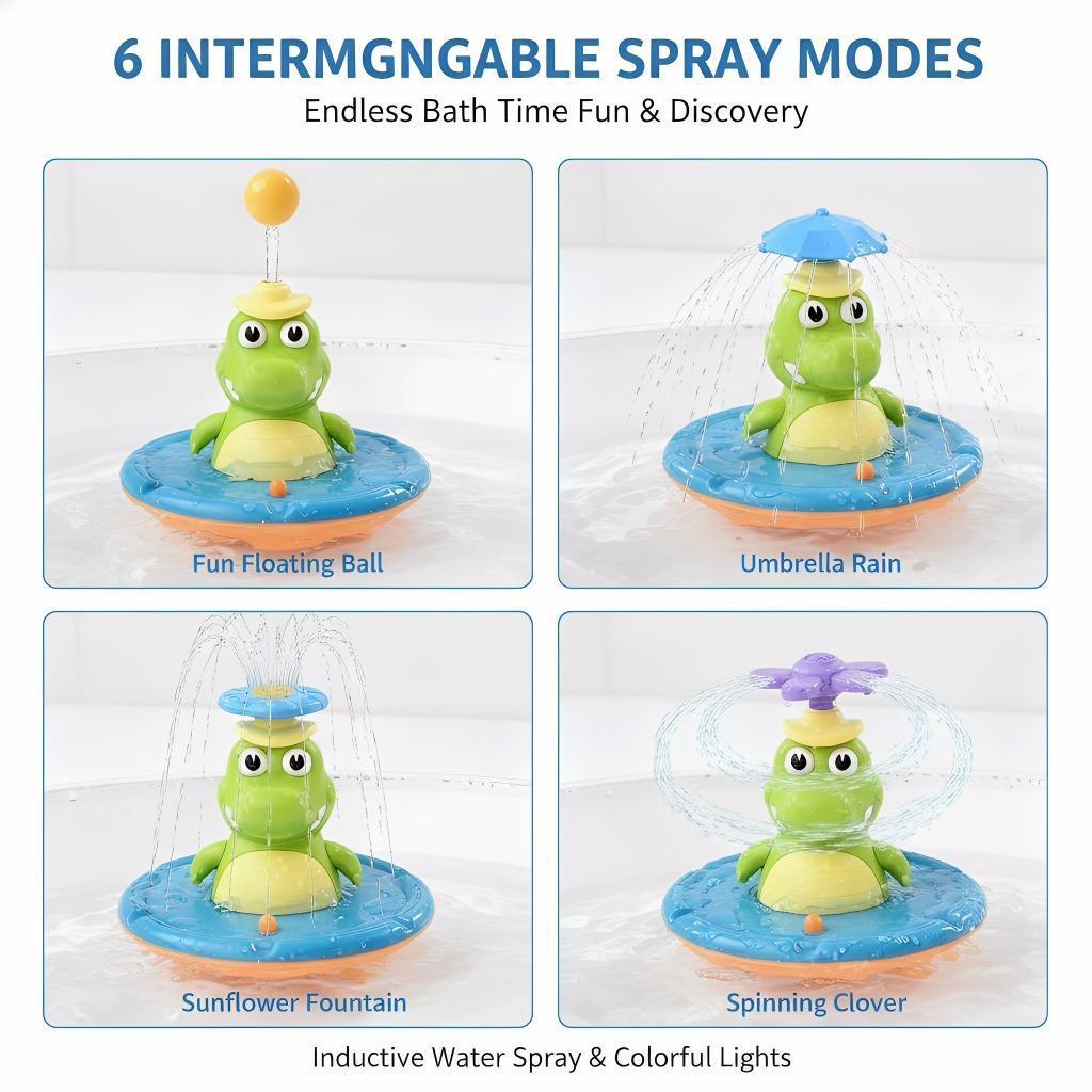 Electric Crocodile Bath Toy, Rotating LED Light Shower Head Water Sprayer, Kids Fun Water Play Toy for Bathroom Bathtub & Swimming Pool Indoor Outdoor