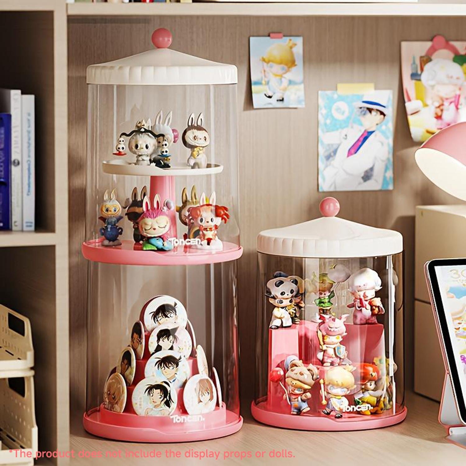 Handheld Doll Display Case, 360-Degree Rotating Base, Stackable Collectible Figurines Storage Box, Watch Jewelry Showcase, Collectible Organizer