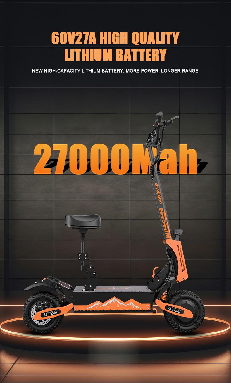 46 MPH Electric Scooters for Adults,11'' Off-Road Tires 5600W Dual Motor E-Scooter With Adjustable Seat,60V27AH Removable Battery Shock Absorbers Electric Scooter