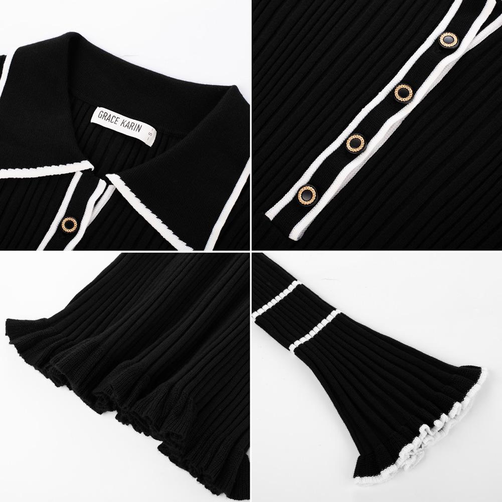 GRACE KARIN Women's Long Sleeve Sweater Dress Elegant Slim Fit V Neck Bodycon Pencil Knit Dress SpringStatements