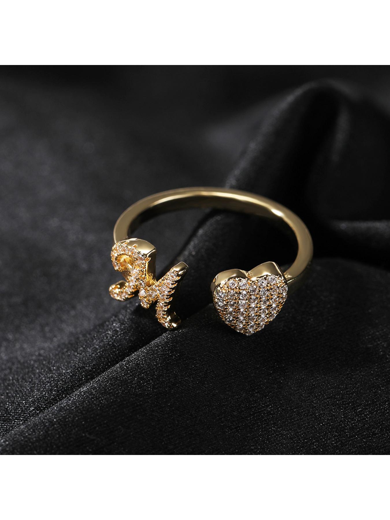 Minimalist and unique 26-letter English alphabet ring, adjustable opening, light luxury niche design, high-end heart-shaped ring