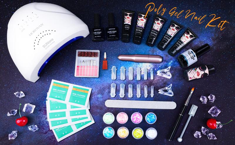 Morovan Poly Gel Nail Kit - with Drill and 48W UV/LED Lamp Professional Extension for Beginners Luminous Everything Bulide Kits Art Tools Starter Supplies