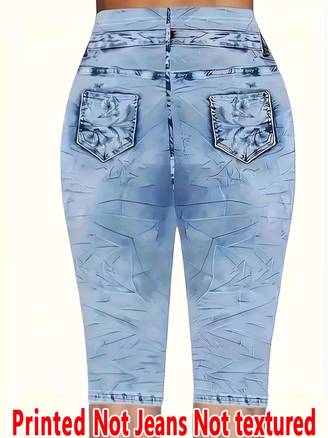 Women's Printed Skinny Pants Non-Denim Fabric, Faux Denim Bottoms, Five-Pocket Design, All Season Wear, Comfortable & Stylish