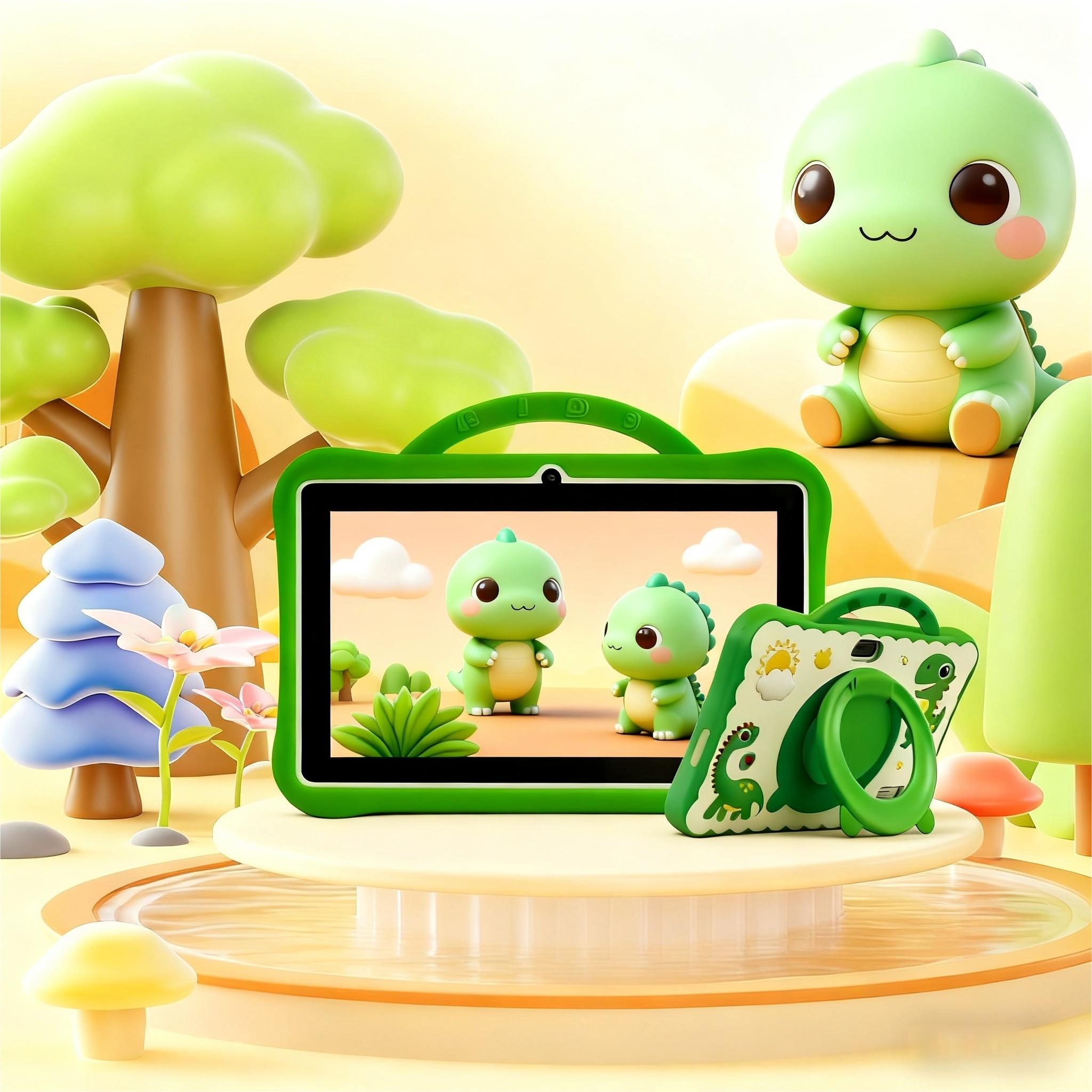 Dinosaur Kids Tablet PC 7 Inch Android System Dual Camera Quad-Core Processor 16GB Storage WiFi Bluetooth-compatible Wireless Shockproof Case Ideal Learning Entertainment Android Tablet Computer