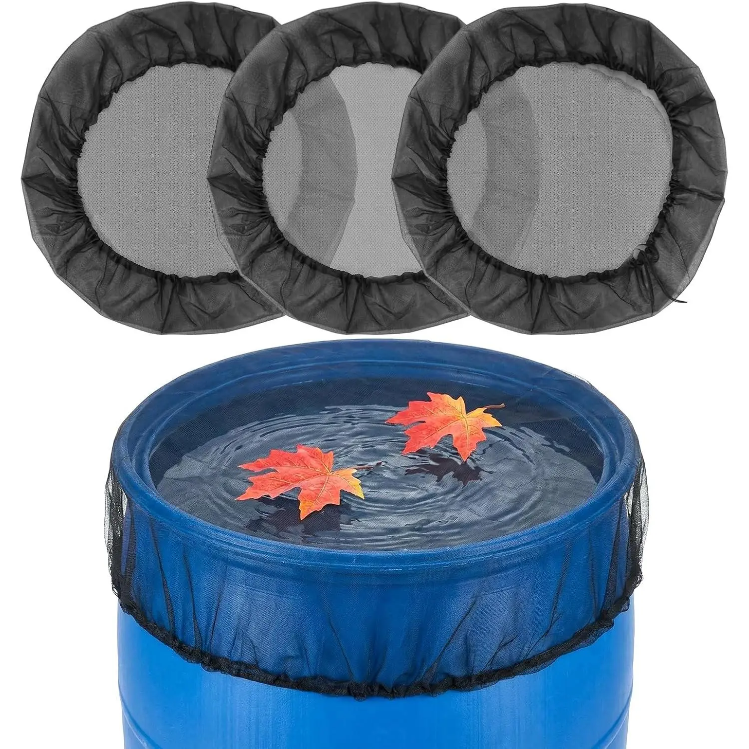 3 count 39in Rain Barrel Mesh Cover Water Collection Buckets Cover Rain Collection  with Drawstring Filter Screen to Keep Fallen Leaves Debris Out Outdoor Garden Rain Barrel Accessories (3, Black)