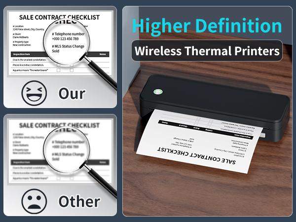 Jadens Portable Thermal Printers,Wireless Bluetooth Smart Printer with 6 Roll Various Sizes Paper,Support US Letter for Business Office Home School