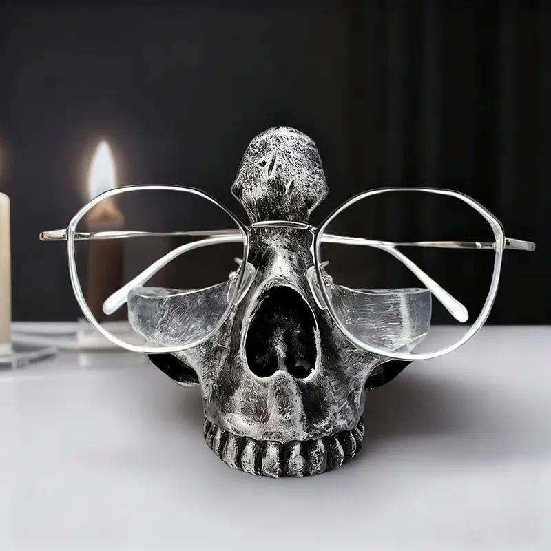Gothic Skull Glasses Holder with Storage Tray - Novelty Eyeglasses & Sunglasses Display Stand - Desktop Organizer for Home & Office - Decorative Catch-All Tray for Nightstand, Entryway - Creative Gift Idea for Birthday & Christmas - Halloween Decoration