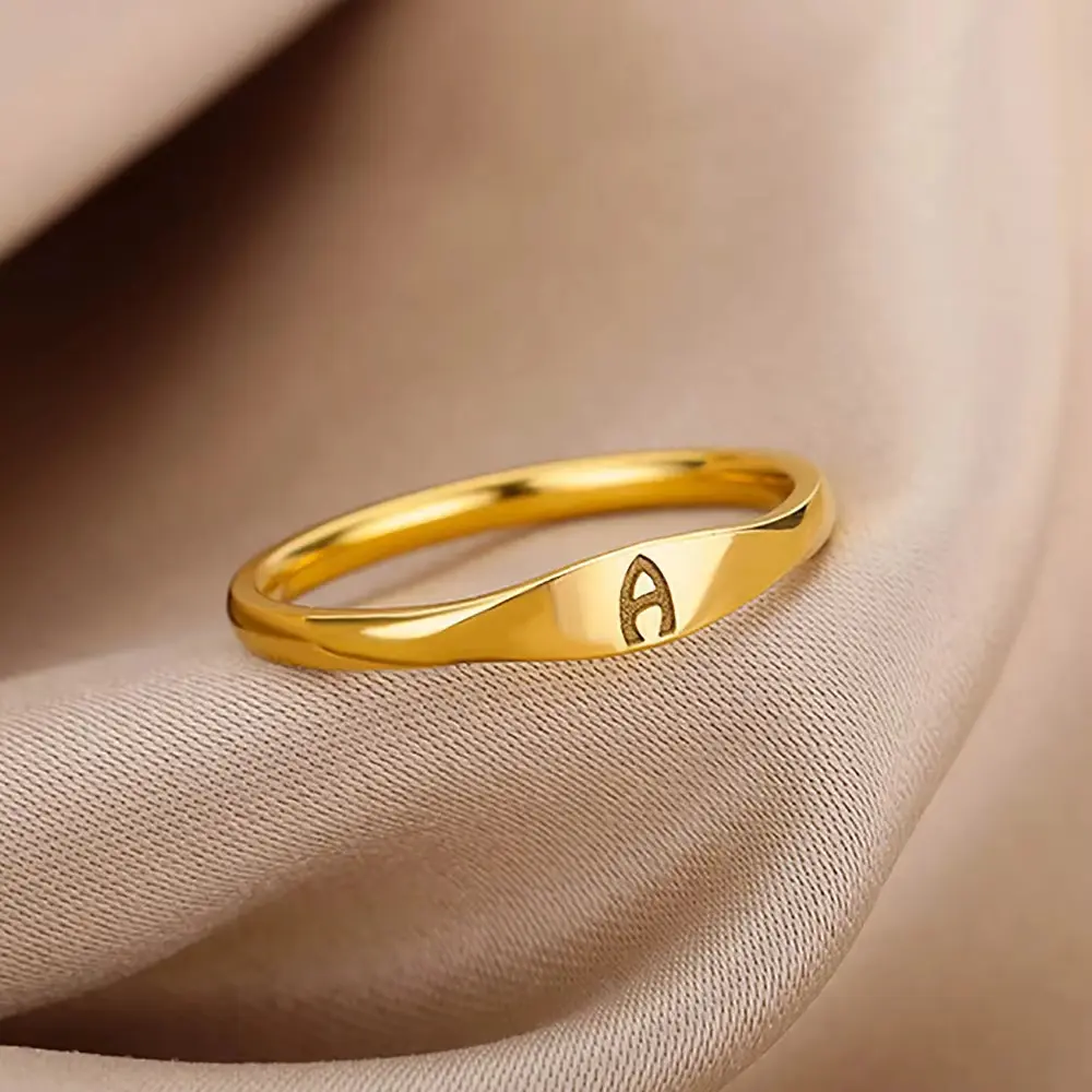 AliExpress bestseller stainless steel mini initial ring, simple and versatile plain ring with 26 letters, unisex
