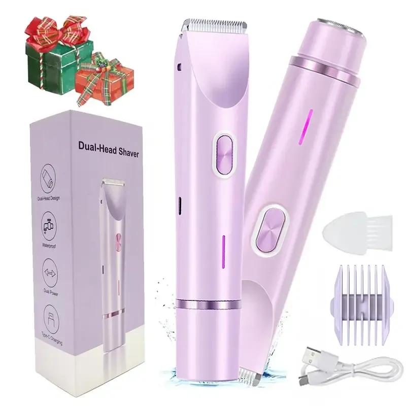 Women's Electric Hair Trimmer Shaver, Cordless Hair Trimmer, Dual-Head Rechargeable Razor & Accessories, Wet/dry Use for Armpits Legs Arms Face Body Grooming