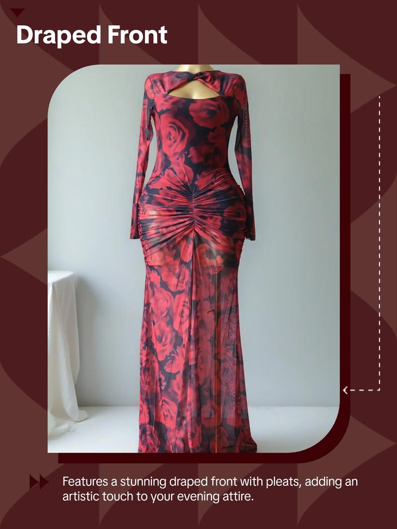 PULKRITU Women's All Over Print Cut Out Bodycon Dress, Fashion Casual Cocktail Party Dress for Daily Outdoor Wear, Women Dress for Autumn