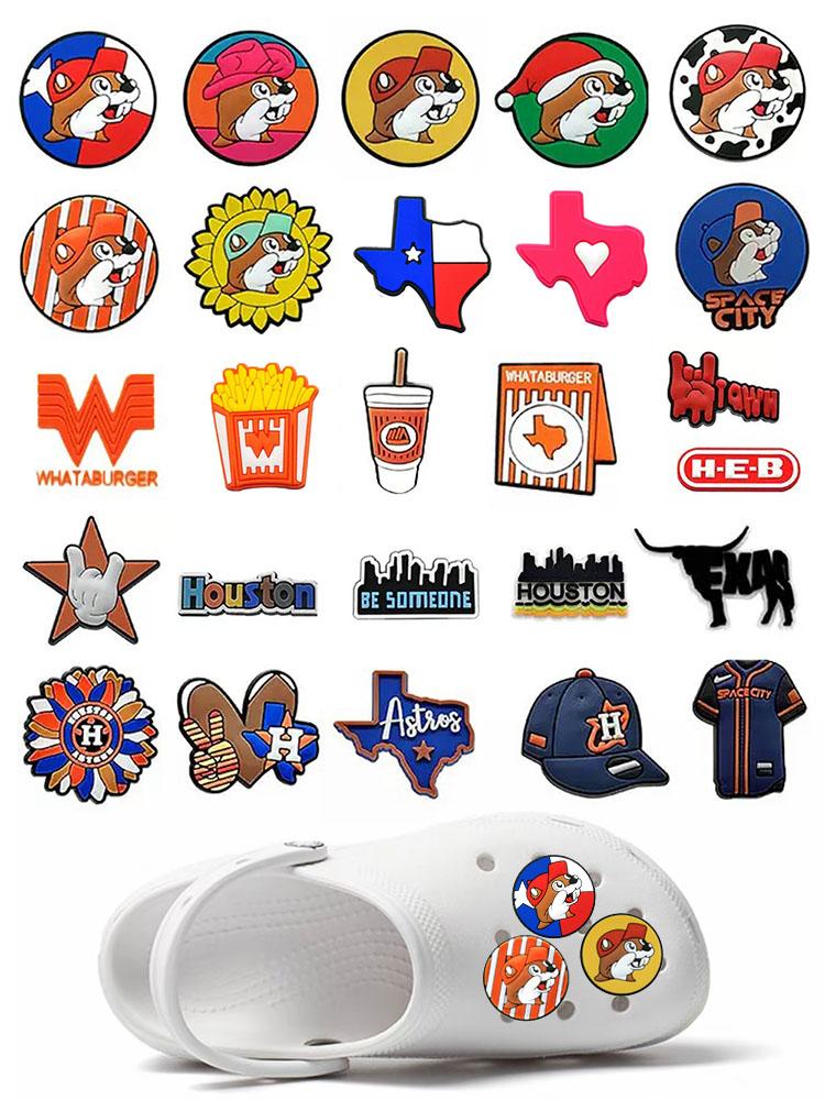 26pcs Texas Series Shoe Charms Set For Bubble Slides Clogs Sandals,PVC Shoe Decorations Accessories Buckle For Christmas Birthday Gifts
