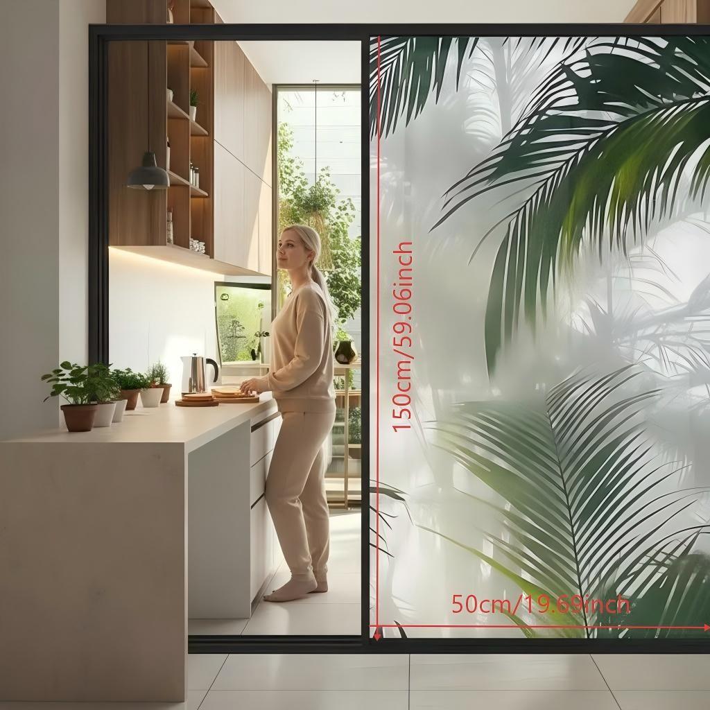 Tropical Palm Leaf Privacy Window Film, No Glue Static Window Film, Removable Home Kitchen Window Sticker, Cuttable UV Protection Window Film