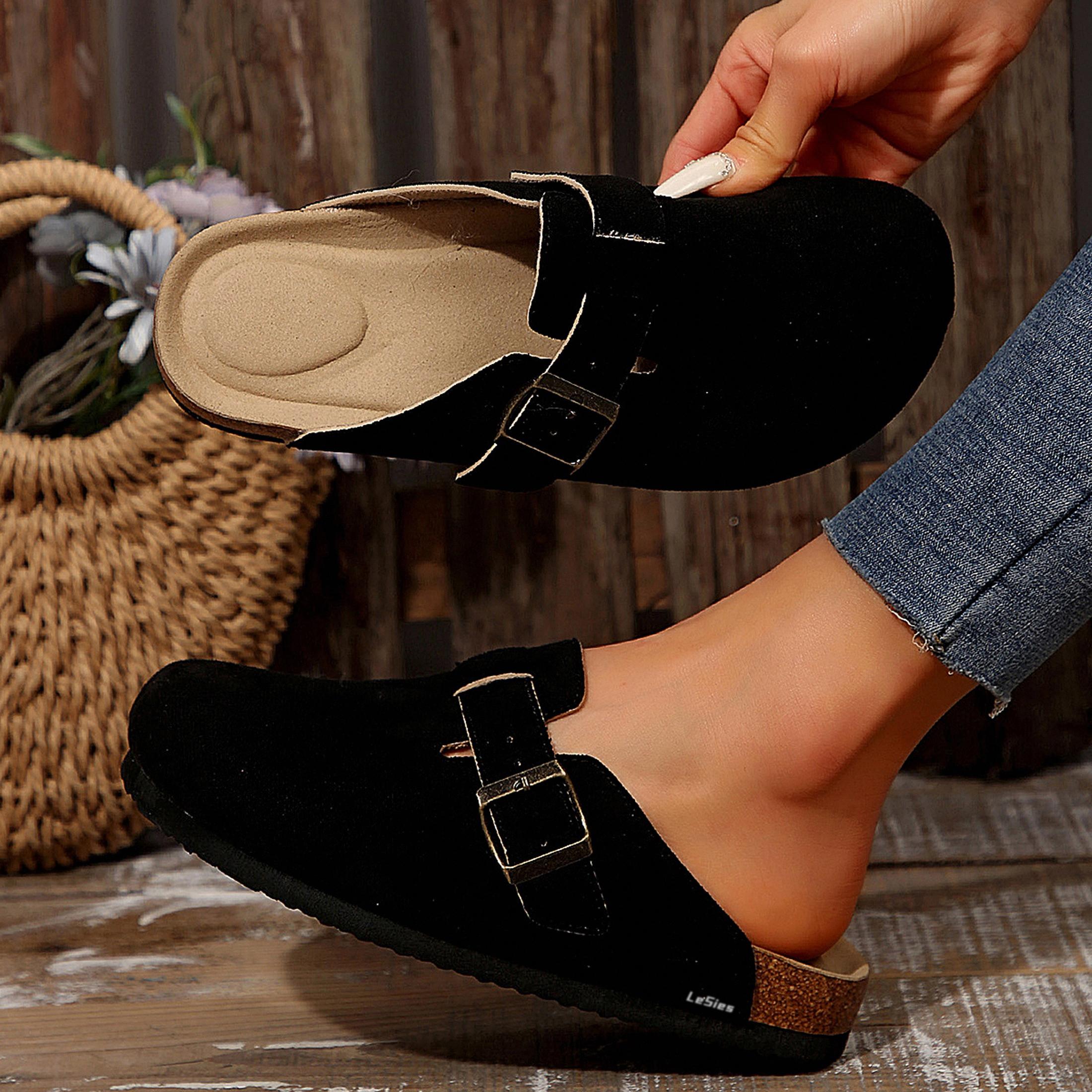 Suede Clogs for Women Men Soft Cork Footbed Mules Comfort Potato Shoes with Adjustable Buckle Flat Slippers  Boho Style Sandals