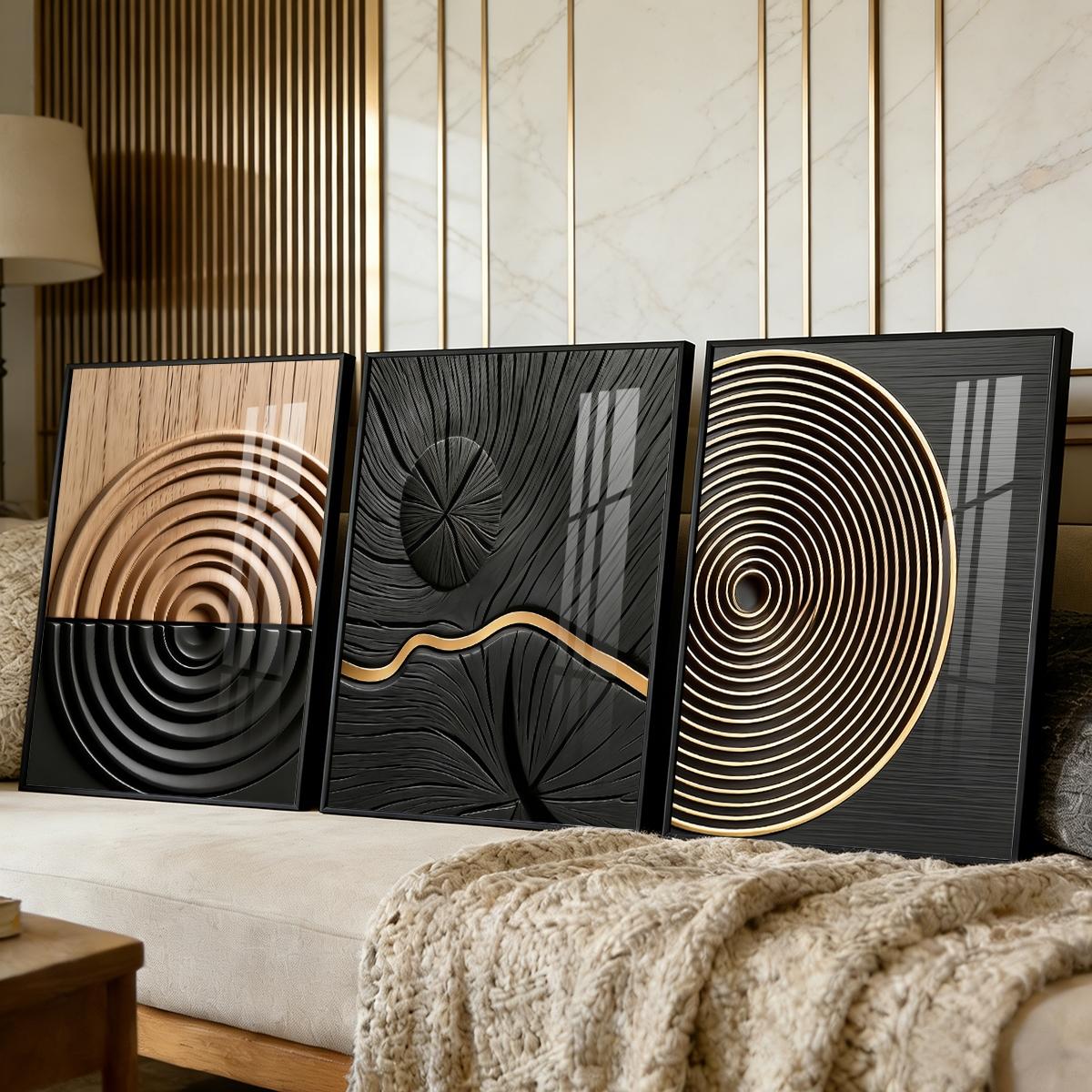 3 Counts Aluminum Alloy Framed Painting, Abstract Geometric Lines And Circles Art, Home Decoration For Living Room, Bedroom, Office, Restaurant, Hallway Wall Decor, Odorless Print Artwork, Luxury Perfect Gift For Friends And Family