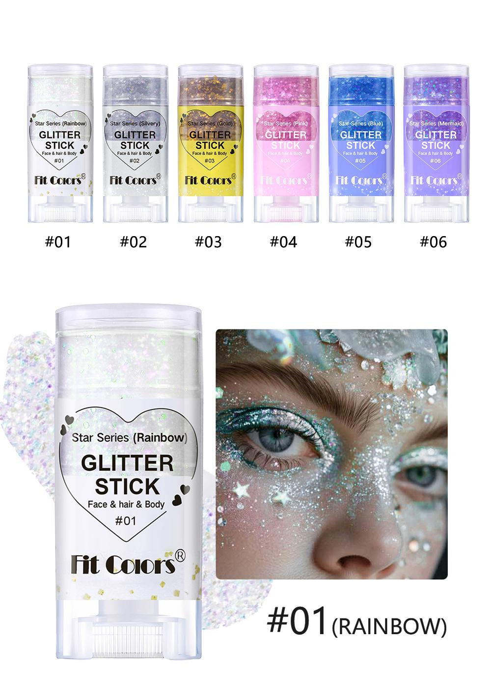 1PC Fit Colors Glitter Stick, 12 Colors Available, Holographic Chunky Glitter, for Face Hair & Body, Long-Lasting, for Festival Rave & Game Day Fan Party, Body Glitter Gel, Cosmetic Sparkle Stick