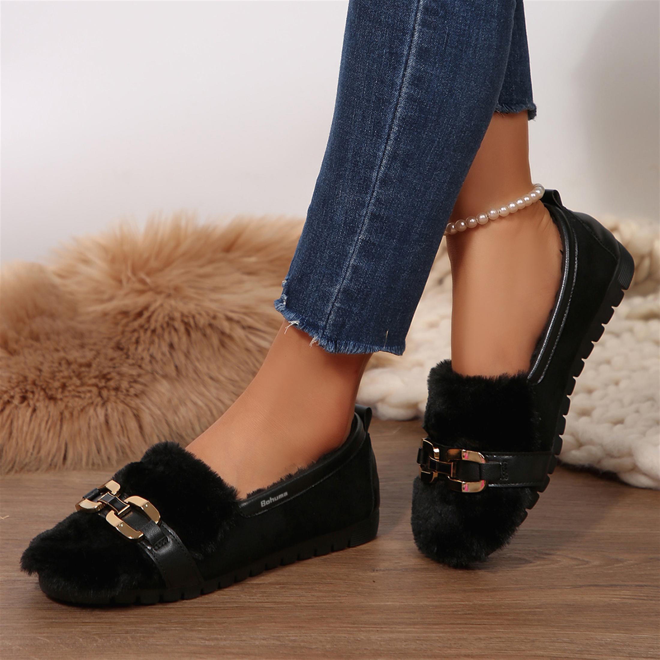 Women's Fuzzy Loafers Soft House Shoes with Indoor & Outdoor Anti-Skid Sole Springfresh