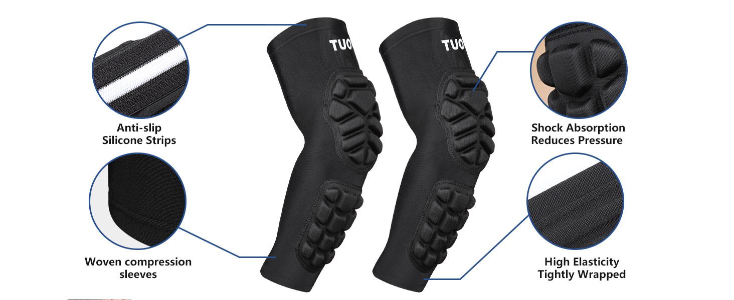 TUOY Padded Arm Sleeves Elbow Forearm Crashproof Pads Protection for Football Basketball Volleyball Soccer UV Protection Sunblock Arm Sleeves Breathable Compression Arm Sleeves