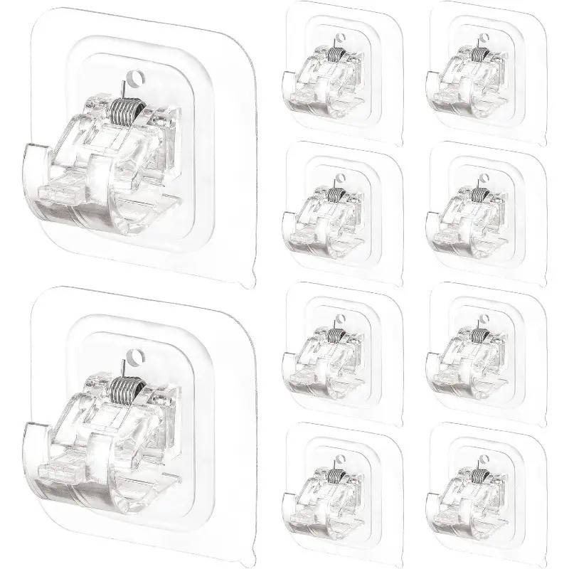 10-Pack Durable Curtain Rod Hooks, Adjustable Extendable Rod Holder, No-Drill Adhesive Clips, Easy Installation, Stable Door Curtain Bracket