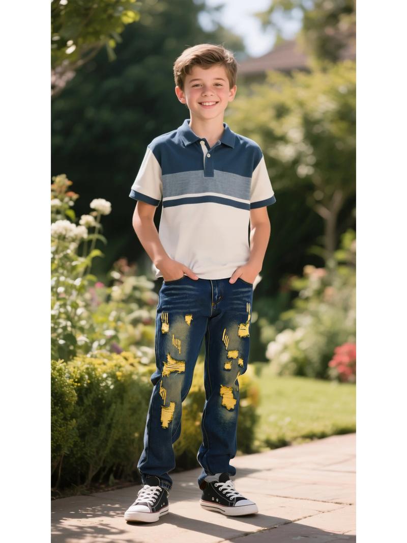 Boy's Skinny Fit Ripped Destroyed Distressed Fashion Kids Denim Pants Jeans