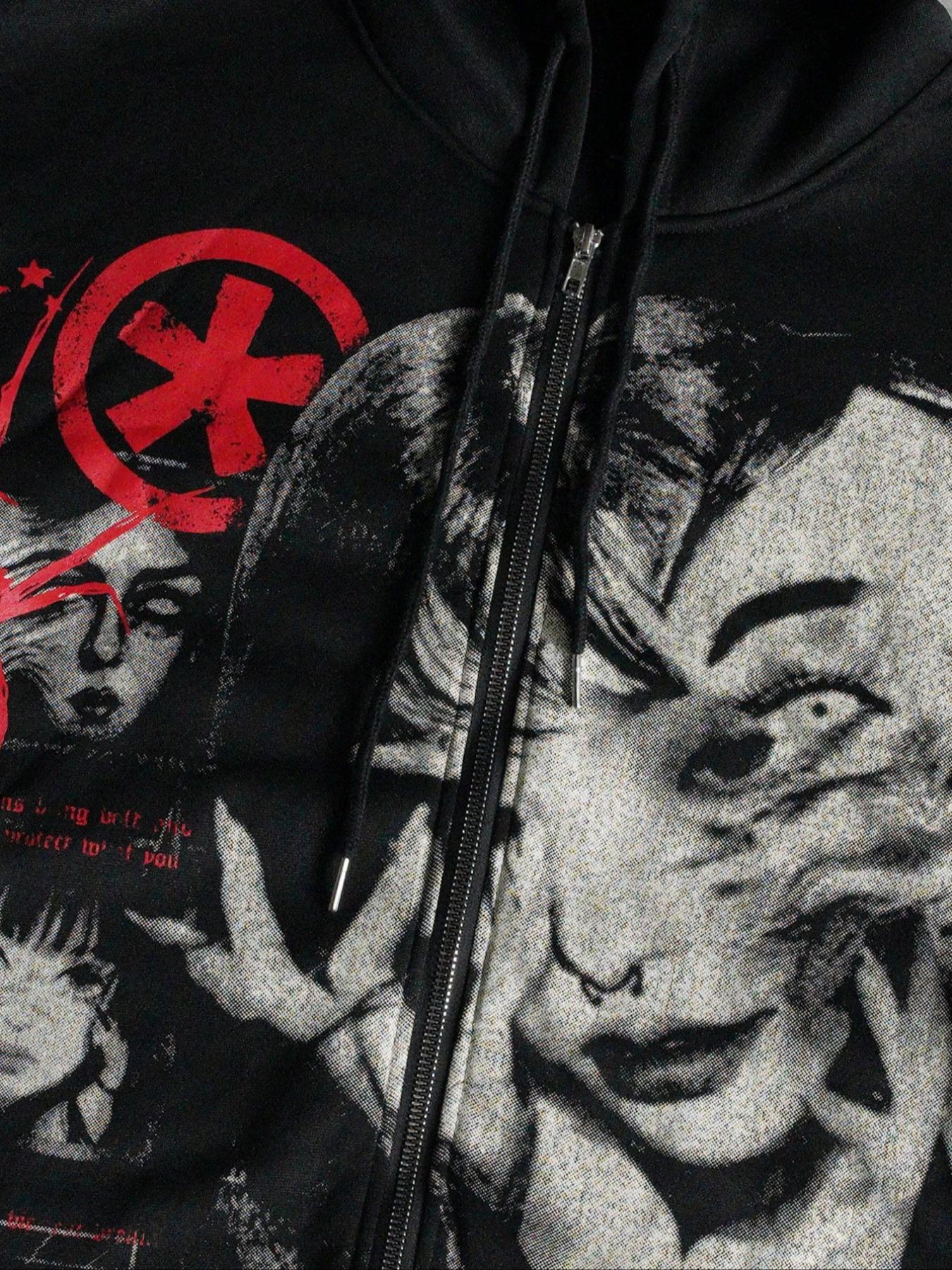 Men's Street Life Men's Eye Minimalist Graphic Printed Long Sleeve Zip Up Hooded Sweatshirt, Fall Winter