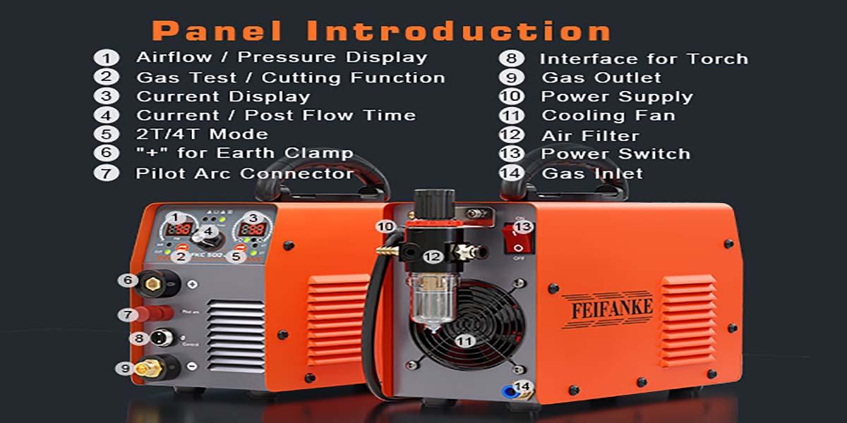 FEIFANKE 50A Plasma Cutter, Low-Frequency Non-Touch Pilot Arc Plasma Cutter Machine 110V/220V Dual Voltage with Air Sensor, 2T/4T, Post-Flow, 1" Max Cut
